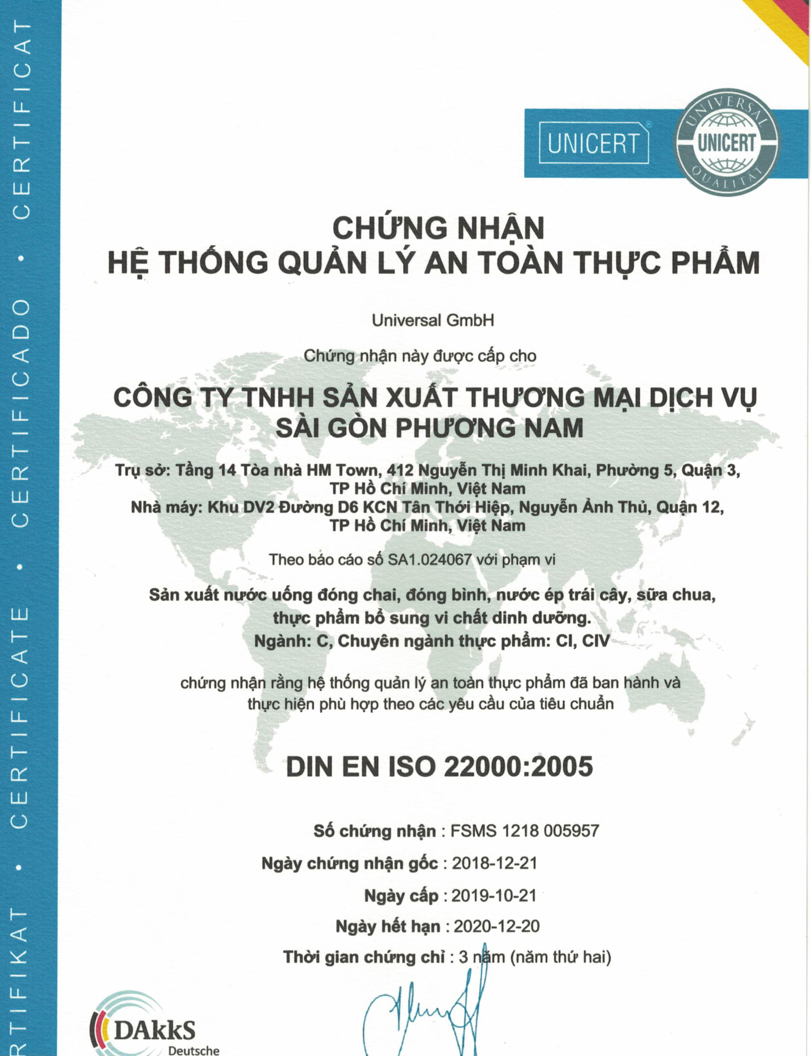 Chứng nhận ISO 22000:2005 (Bản Tiếng Việt)