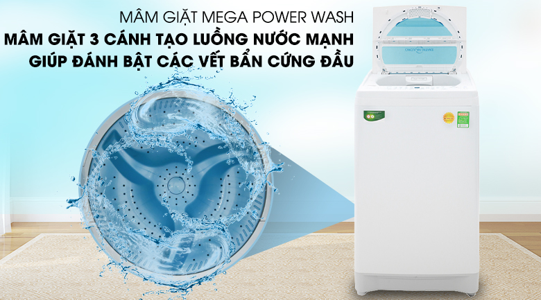 Công nghệ Mega Power Wash cho hiệu quả giặt sạch mạnh mẽ