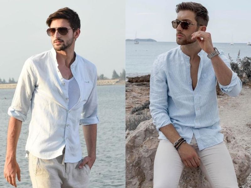 Phong độ với áo sơ mi nam đi biển cổ tàu