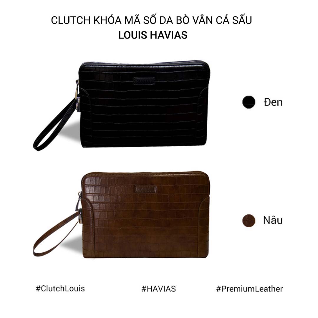 Clutch khóa mã số da bò vân cá sấu LOUIS