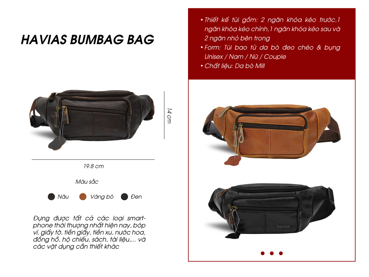 Túi bao tử da bò đeo chéo & bụng Bumbag HAVIAS®