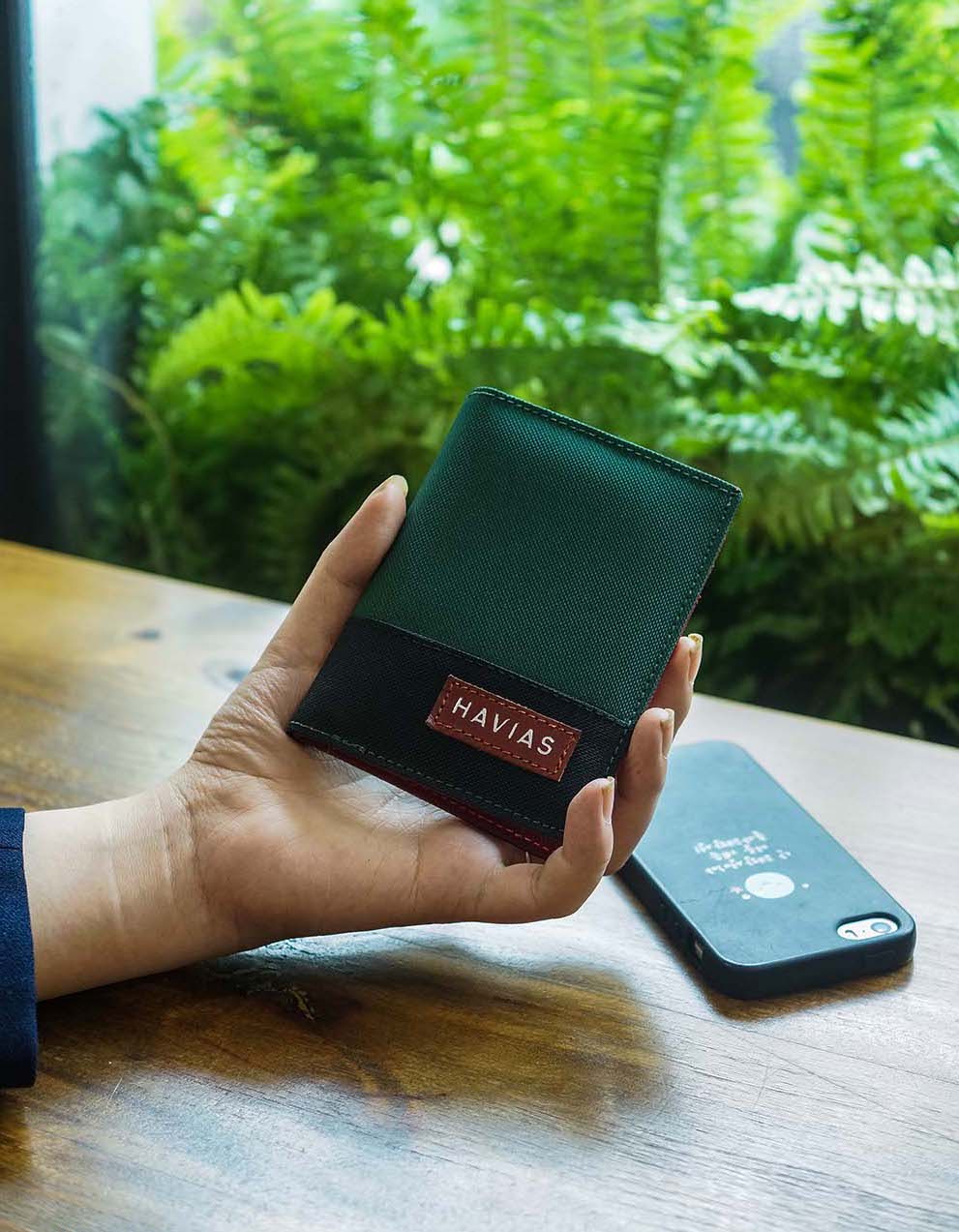 Bóp ví da thật nam nữ HAVIAS Ví vải Modern Fabric Vertical Wallet Xanh rêu Đen 