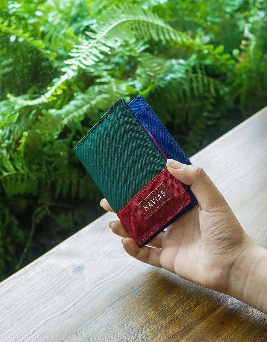 Bóp ví da thật nam nữ HAVIAS Ví vải Modern Fabric Vertical Wallet Xanh rêu Đỏ