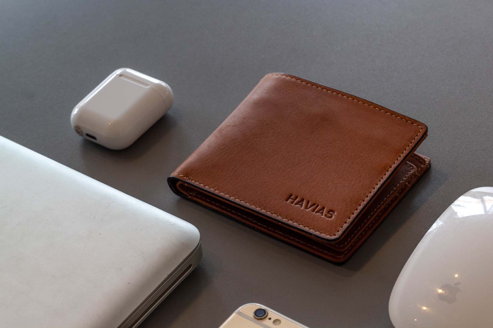 Bóp ví da thật nam nữ HAVIAS Ví ngắn Venus2 Handcrafted Wallet nâu