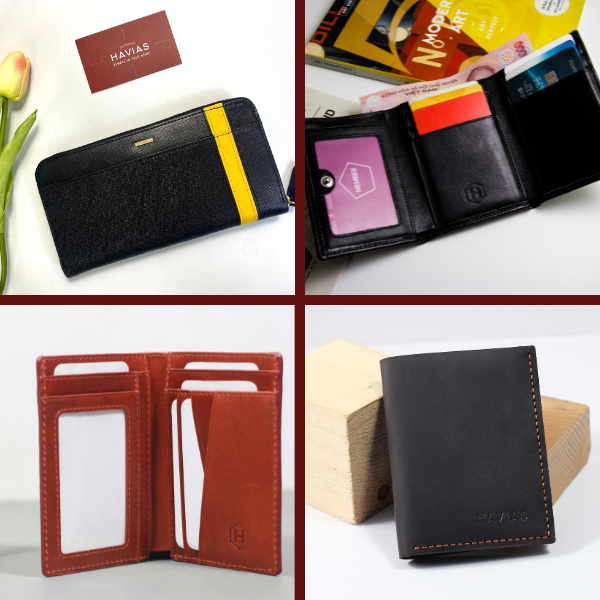 Ví da bò cho nam nhiều kiểu dáng gập đôi, gập ba, ví ngang và dọc