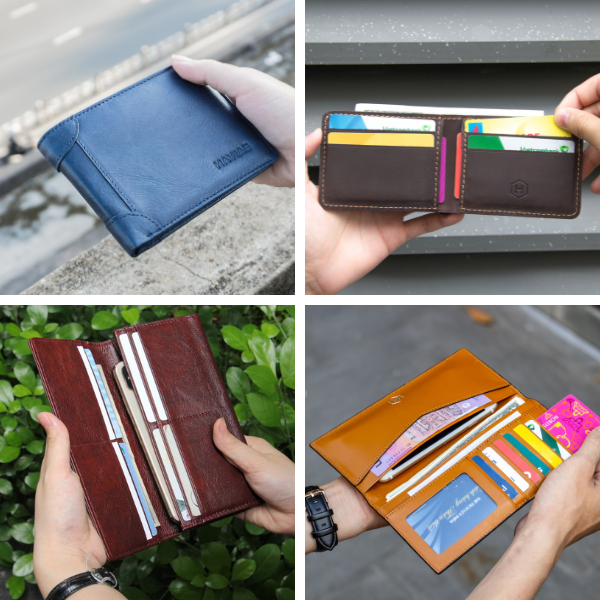 Ví da bò cho nam với nhiều kiểu dáng gập đôi, gập ba, ví ngang và ví dọc