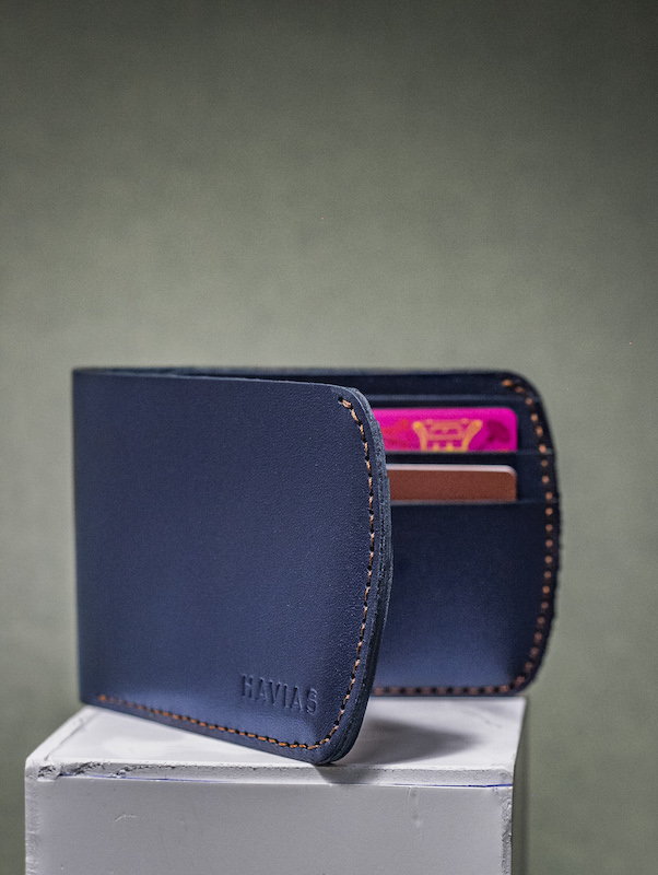 Bóp ví da thật nam nữ HAVIAS Ví da Dart Handcrafted Wallet Xanh navy