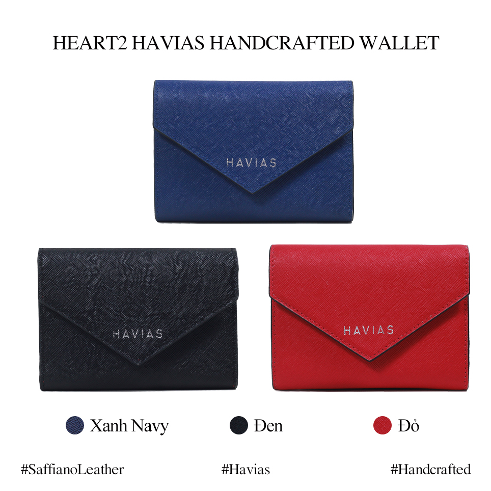 Bóp ví da thật nam nữ HAVIAS Ví gấp Da bò Saffiano Heart2 Mini Wallet