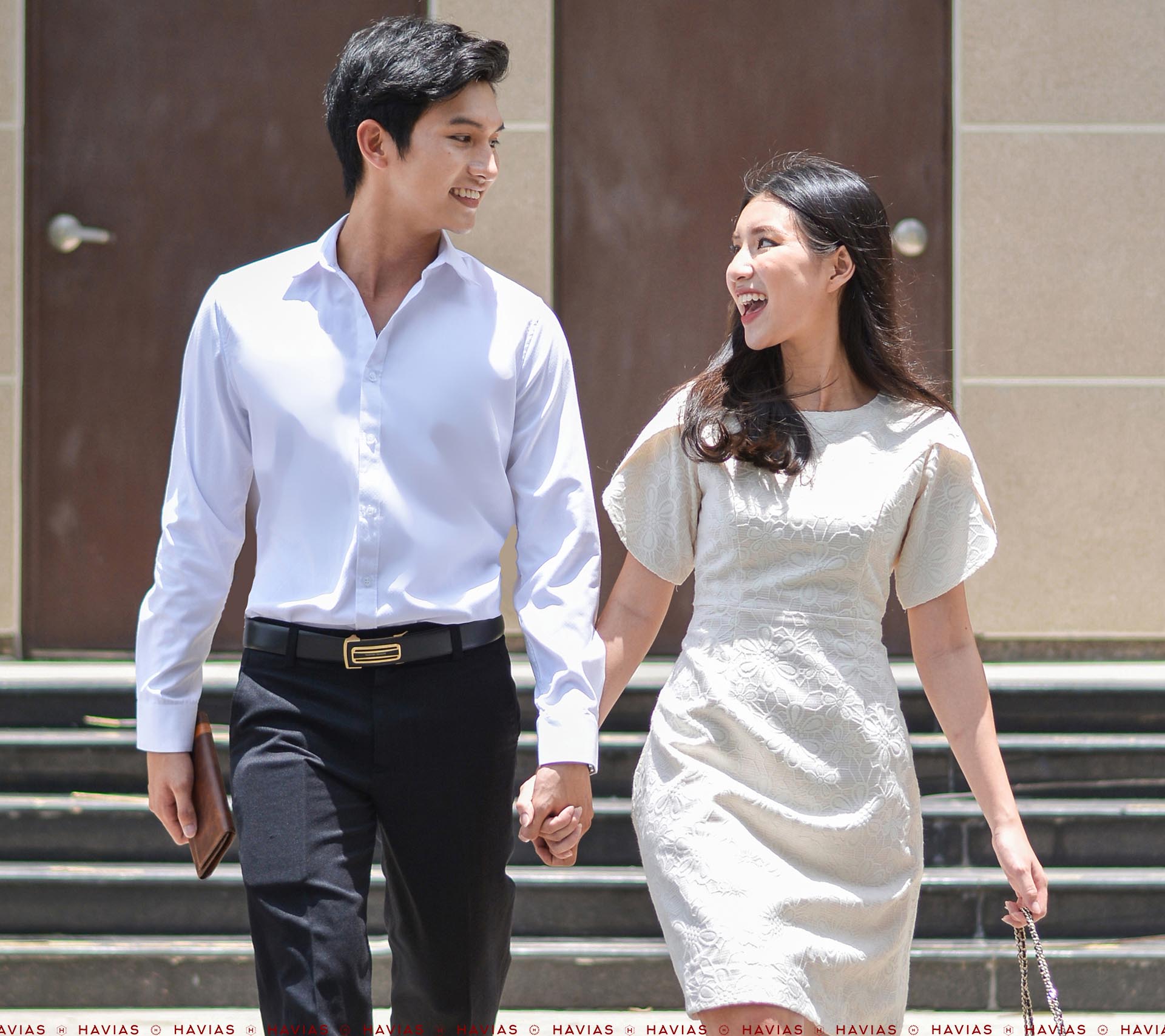 Đồ Đôi Couple Sơ Mi Đầm Premium White Shirt & Apricot Blossom Dress