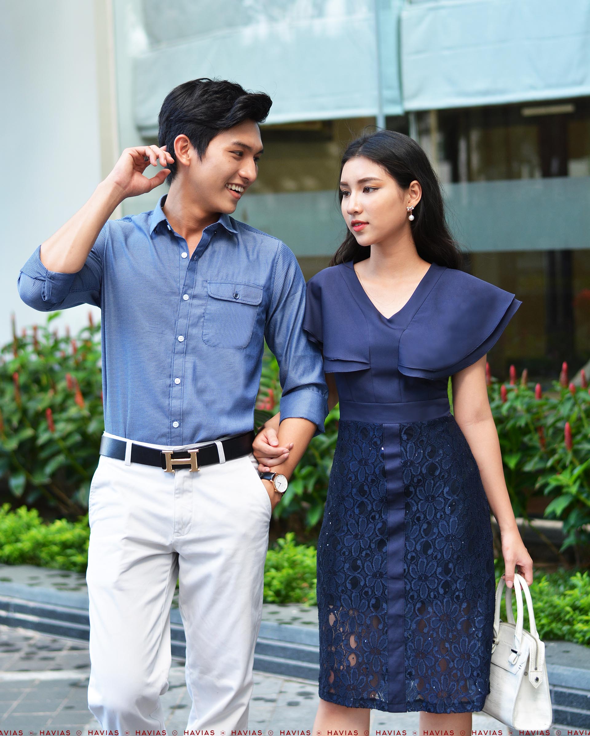 Đồ đôi Couple Classy Pocket Shirt & Twinkle Navy Dress