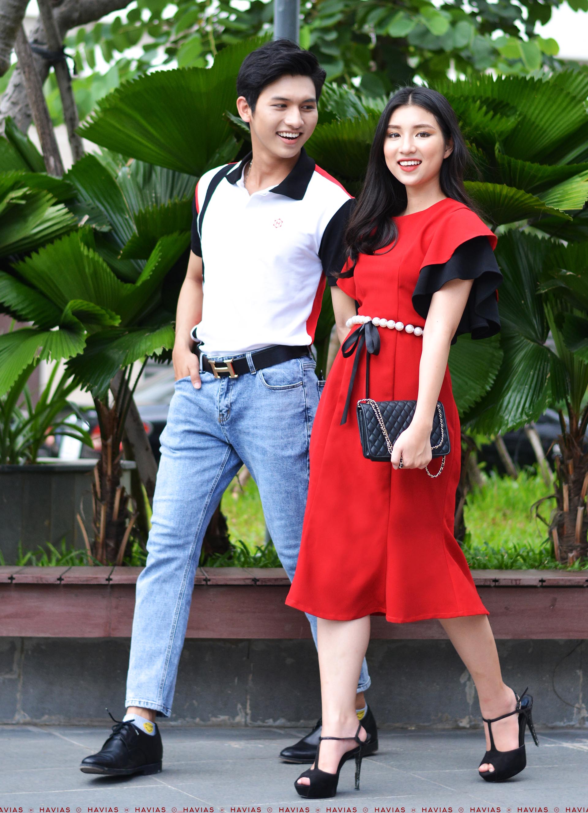 Đồ Đôi Thiết Kế Cao Cấp Couple Vertical line Polo & Pearl Belt Dress