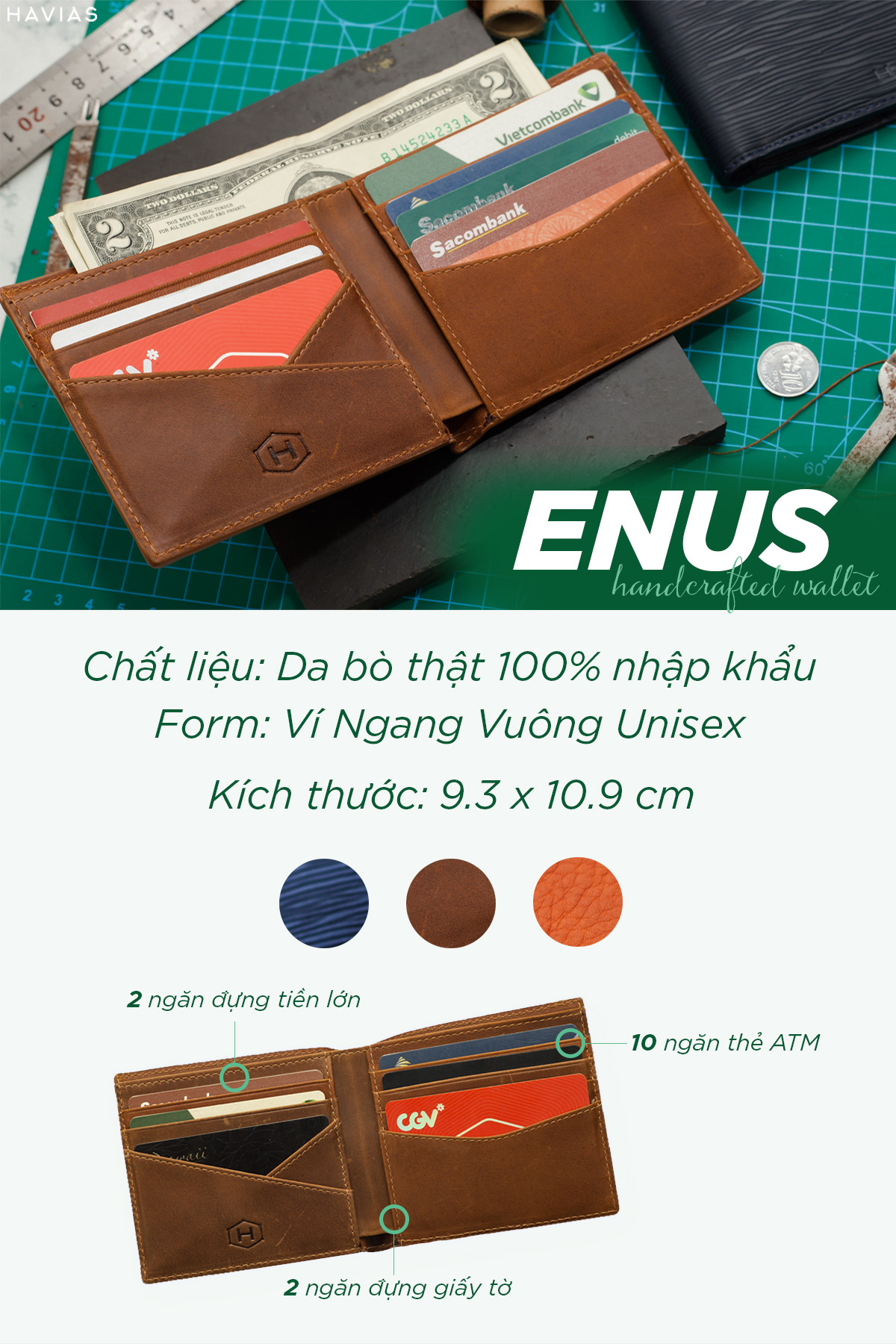 Ví ngắn Enus Handcrafted Wallet