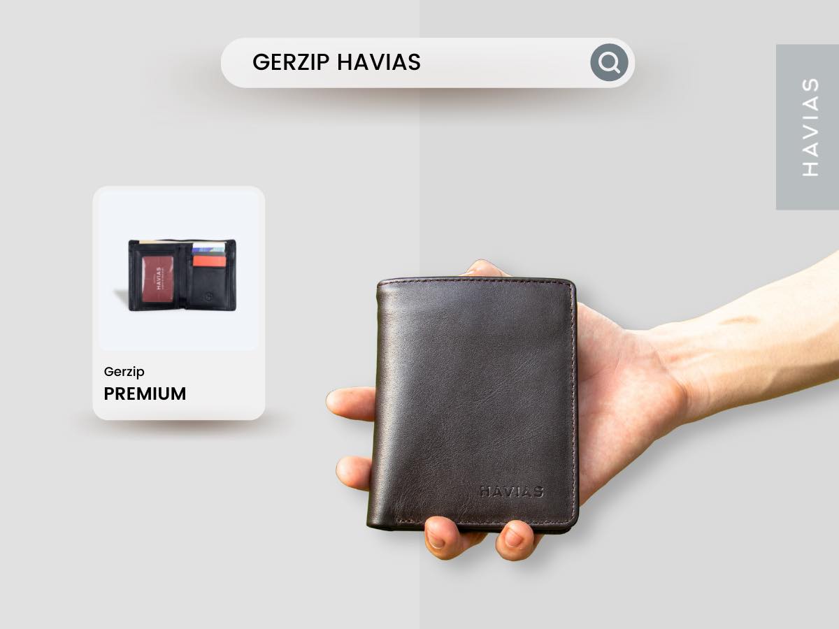 Bóp ví da thật nam nữ HAVIAS Ví đứng Da bò thật Gerzip Wallet Màu nâu