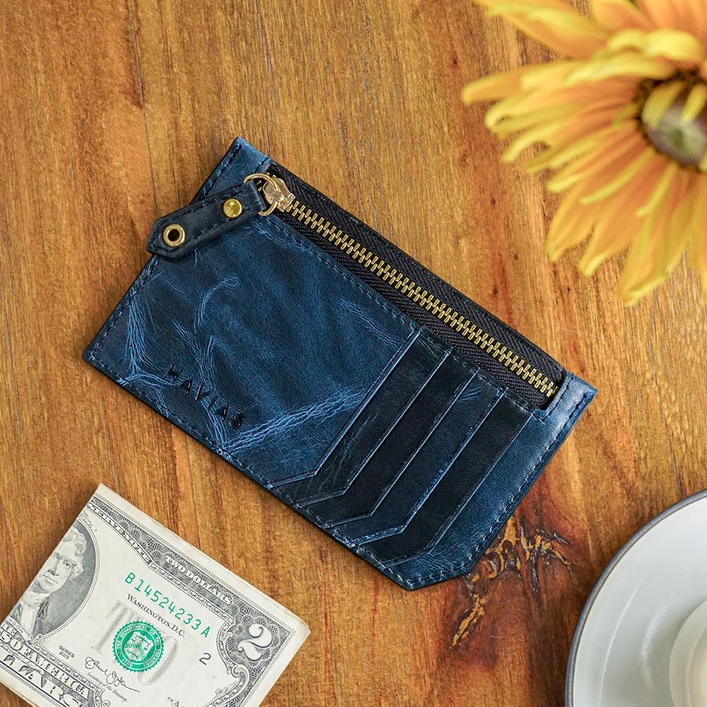 Ví da thật  ví cầm tay Mini khóa kéo Harmony HAVIAS Handcrafted Wallet màu xanh navy