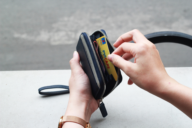 Bóp ví da thật nam nữ Ví da Saffiano Mini Versa HAVIAS Wallet Màu Xanh Navy