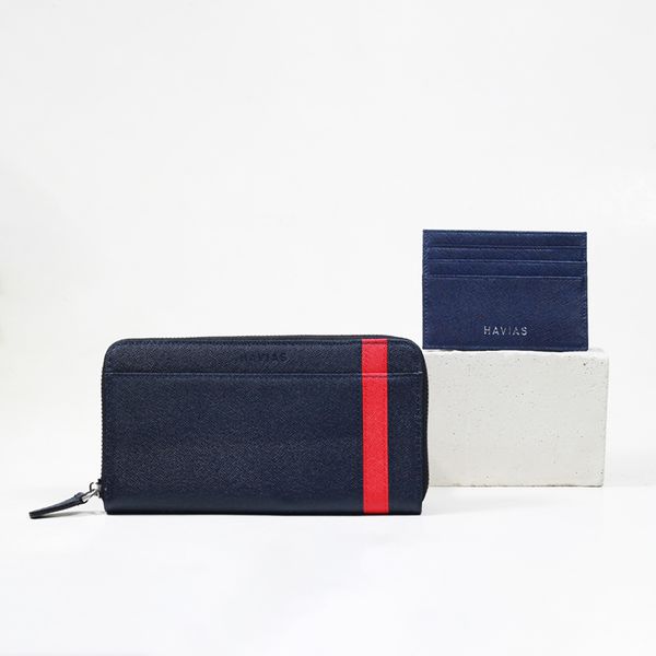 Bóp ví da thật nam nữ HAVIAS Couple Ví The Viva Zipped Long Wallet & Mini HAVIAS Pie2 Blue Navy