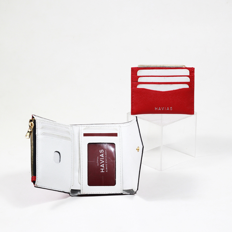 Bóp ví da thật nam nữ HAVIAS Couple Ví Heart2 Mini Wallet & Mini HAVIAS Pie Red