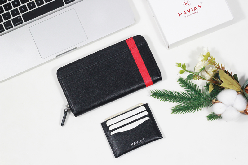 Bóp ví da thật nam nữ HAVIAS Couple Ví The Viva Zipped Long Wallet & Mini HAVIAS Pie Đen