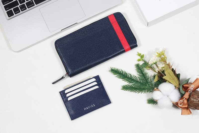 Bóp ví da thật nam nữ HAVIAS Couple Ví The Viva Zipped Long Wallet & Mini HAVIAS Pie2 Blue Navy