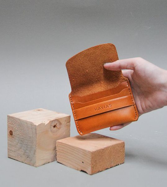 Ví da card holder đựng thẻ havias màu vàng bò 