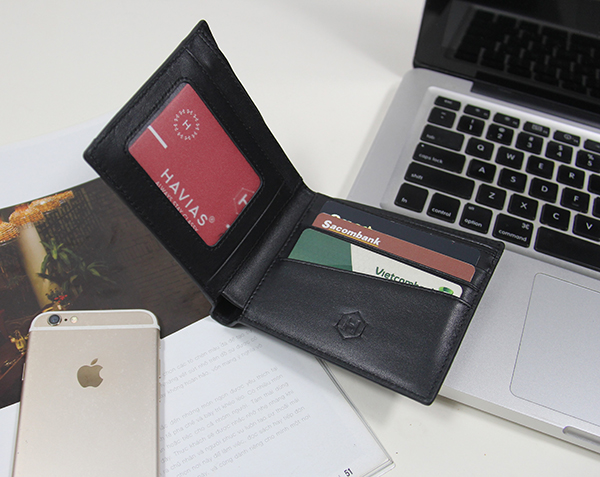 Ví da bò saffiano khóa kéo trong Zipline Havias màu xanh dương