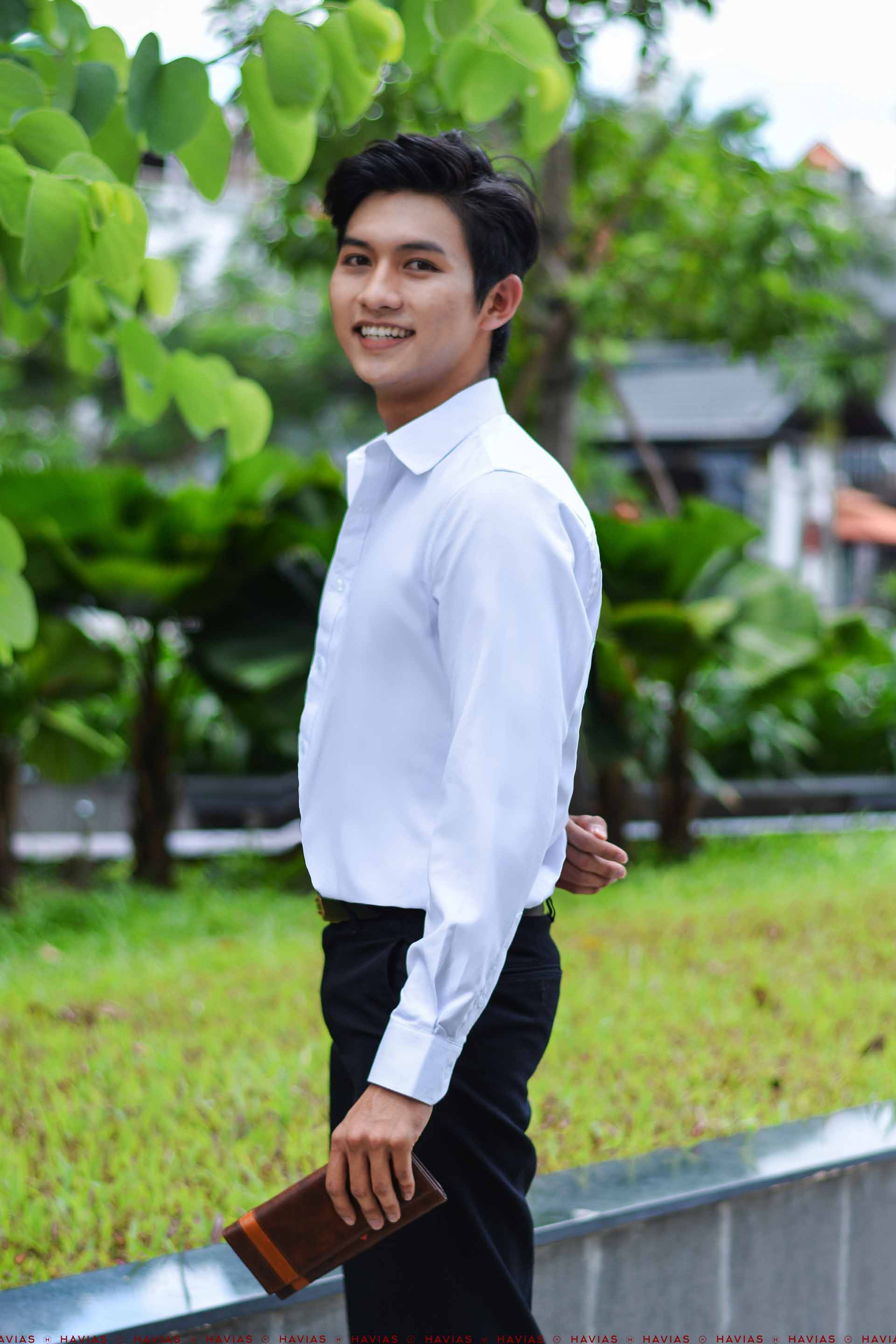 Áo Sơ Mi Trắng Kate Ý Bamboo vân nổi cao cấp