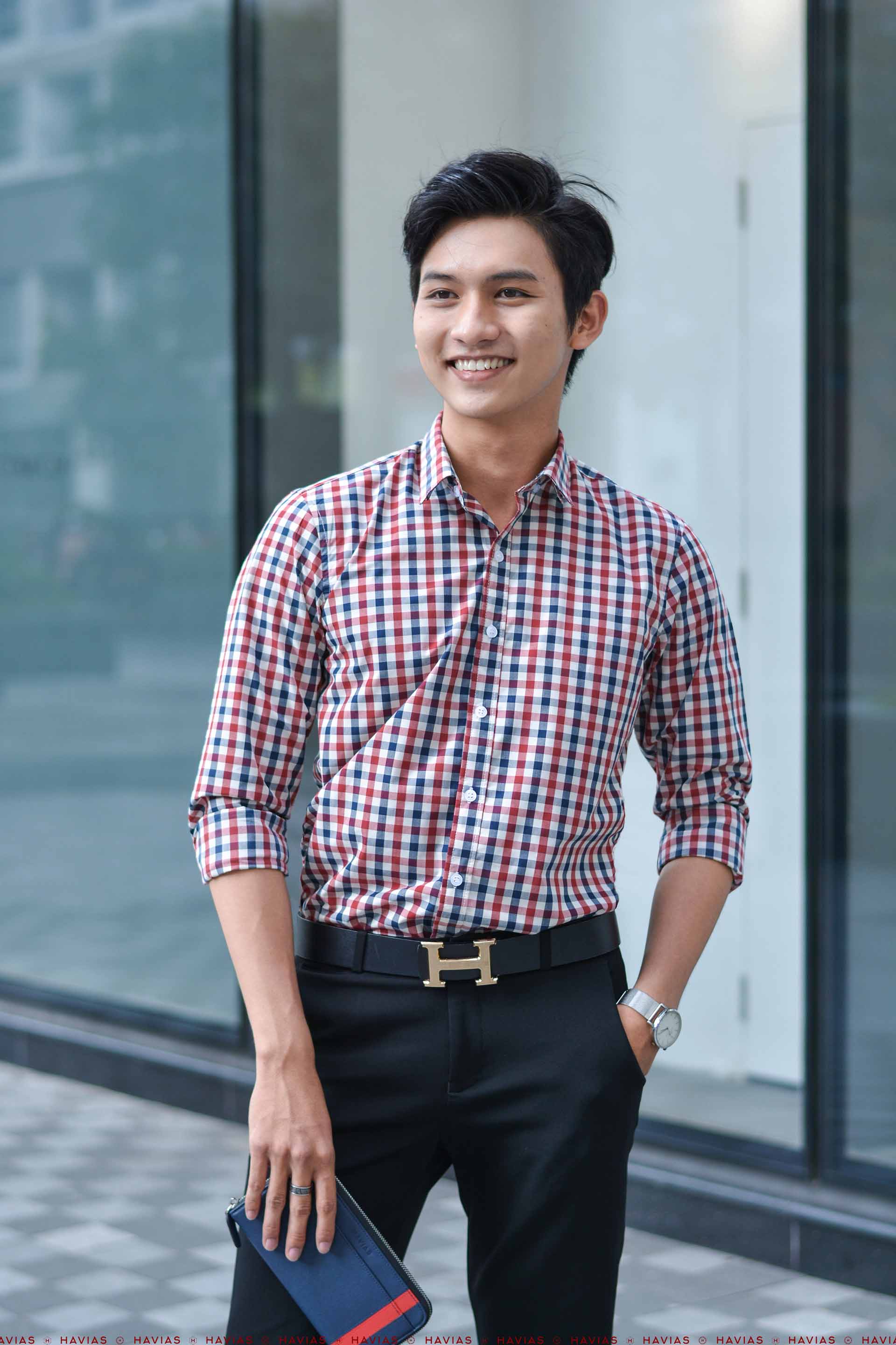 Sơ Mi Thiết Kế Cao Cấp Red Navy Checked Classy Shirt