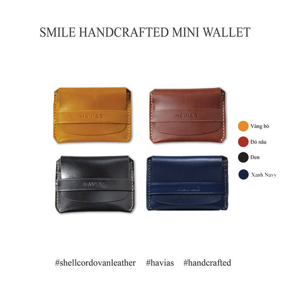 Bóp ví da thật nam nữ HAVIAS Ví da Mini Handcrafted Smile Wallet 