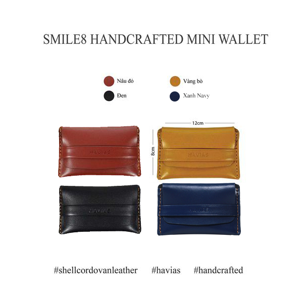 Bóp ví da thật nam nữ HAVIAS Ví da Mini Handcrafted Smile8 Wallet