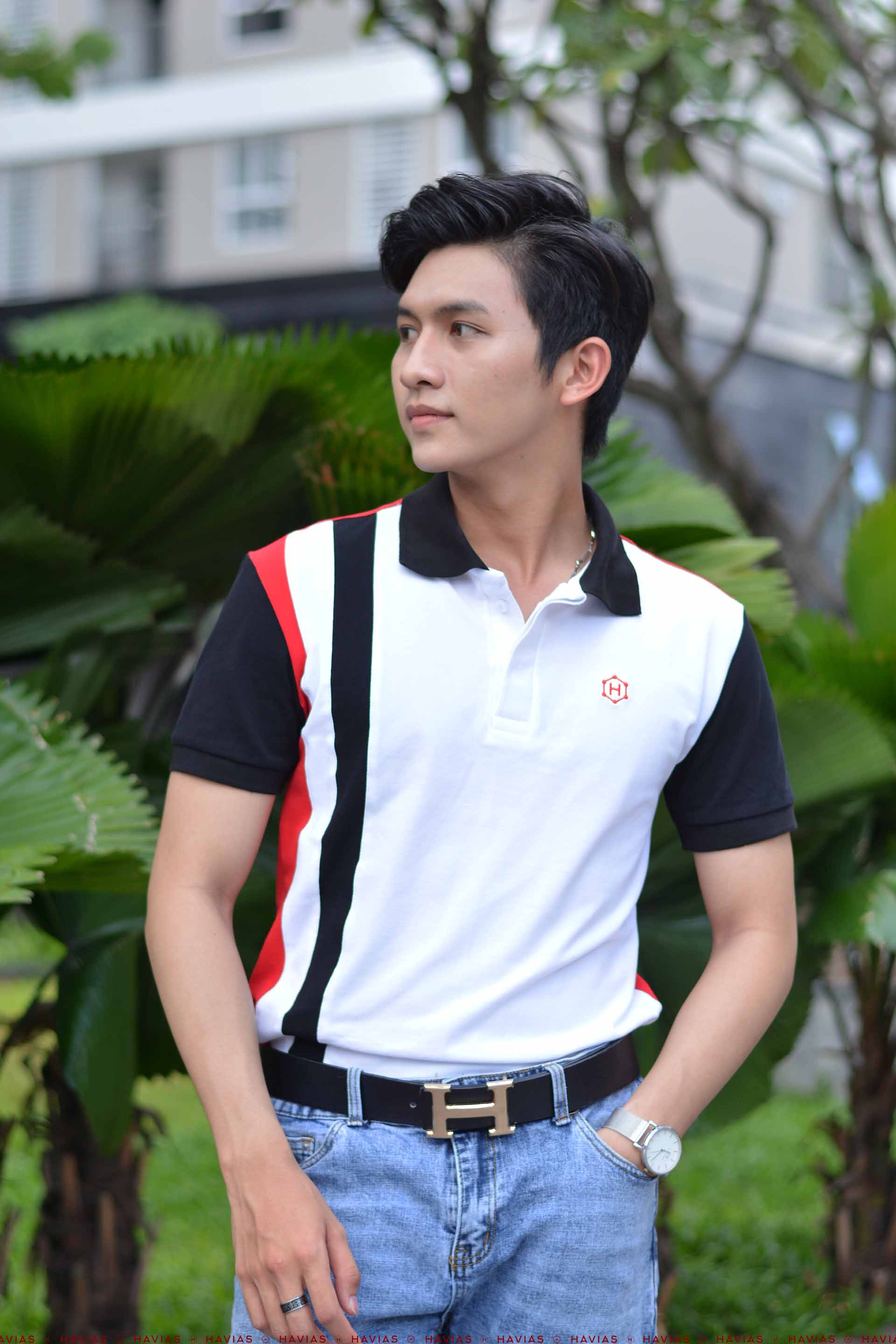 Thun Polo Cao Cấp Red White Black mix Vertical line Premium Polo