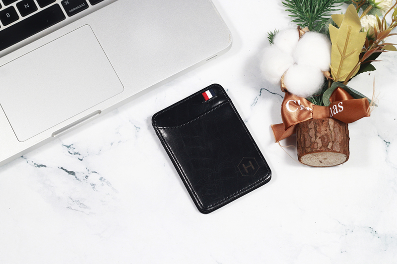 Bóp ví da thật nam nữ Mini Transform Da bò Mill Màu Đen