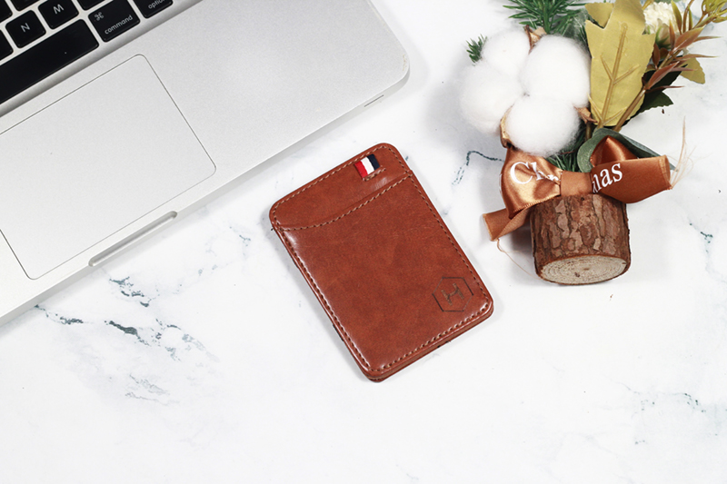 Bóp ví da thật nam nữ Mini Transform Da bò Mill Màu Nâu