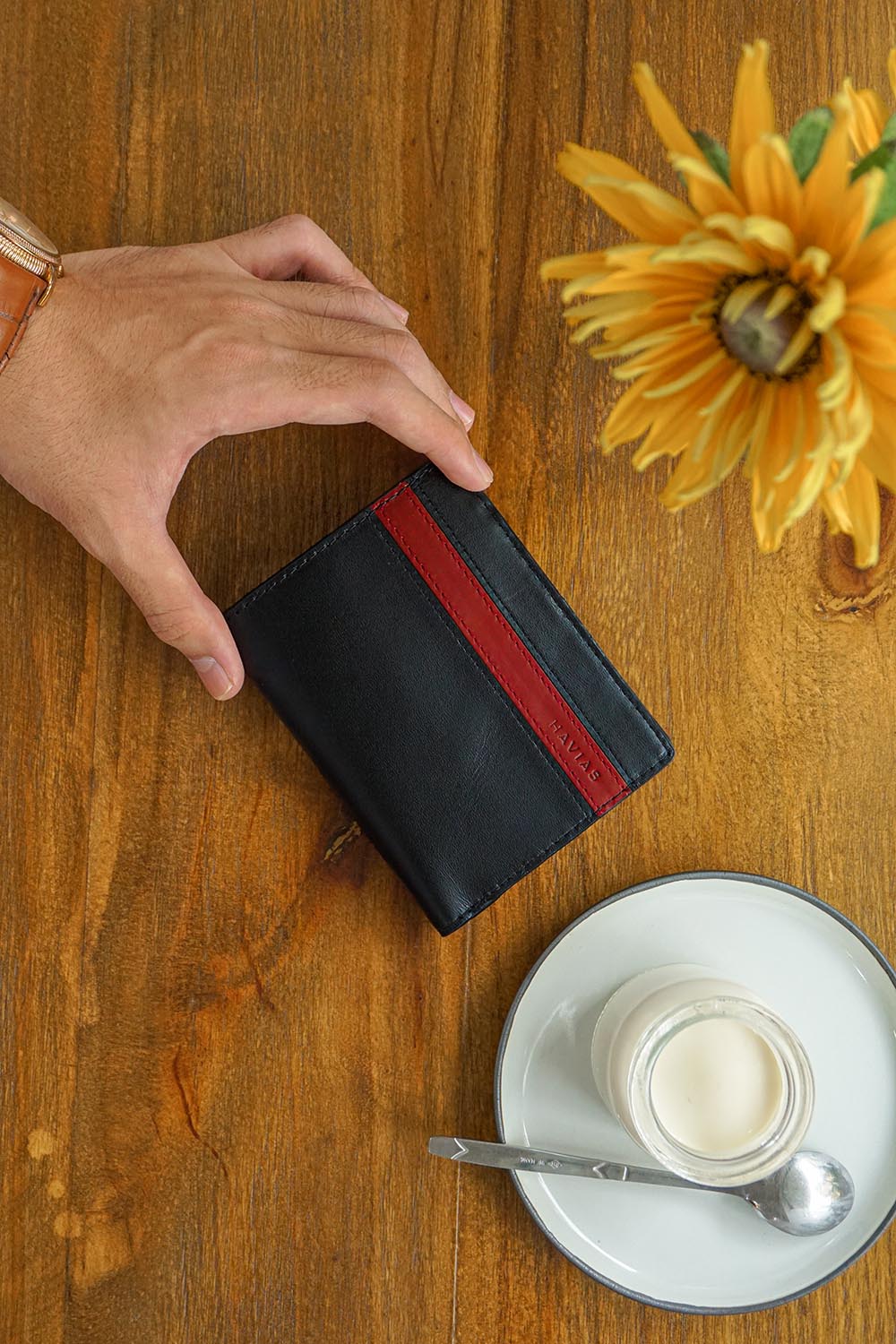 ví đứng da thủ công Verzip2 Handcrafted Wallet cho nam nữ, màu đen