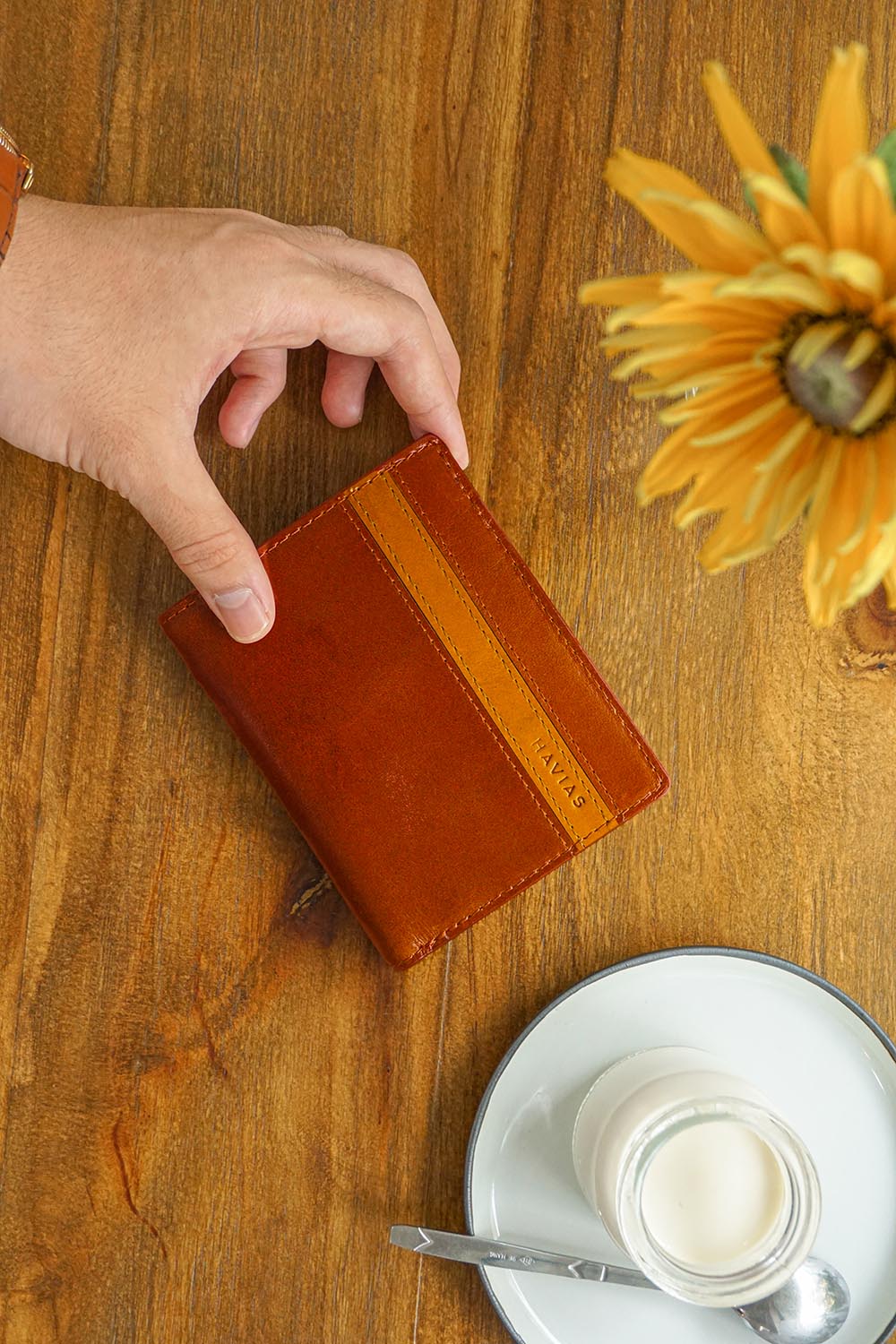  ví đứng da thủ công Verzip2 Handcrafted Wallet cho nam nữ, màu nâu bò