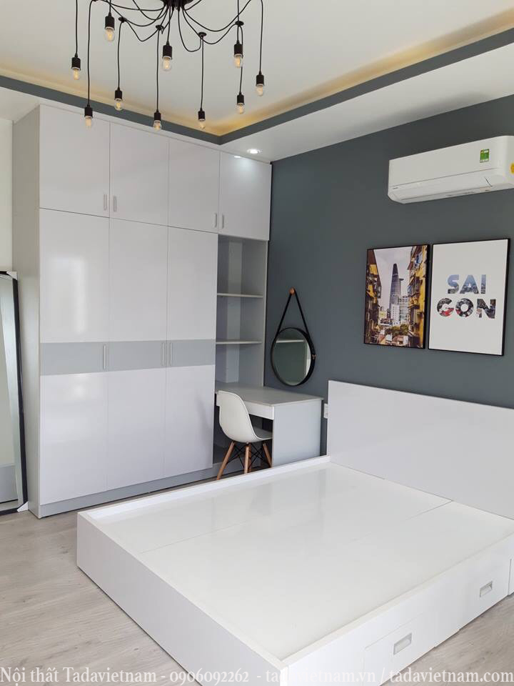 giường tủ nội thất màu trắng hiện đại 