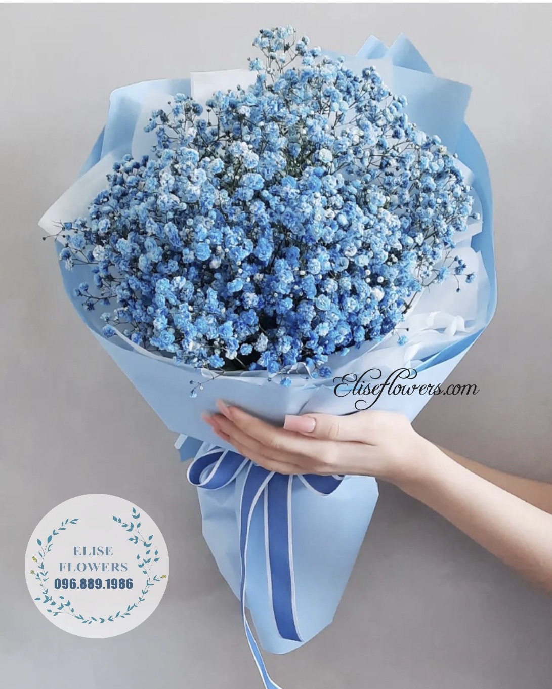 Bó hoa baby màu xanh dương tặng bạn gái, hoa làn quen, hoa xin lỗi, hoa tặng tốt nghiệp ở Hà Nội