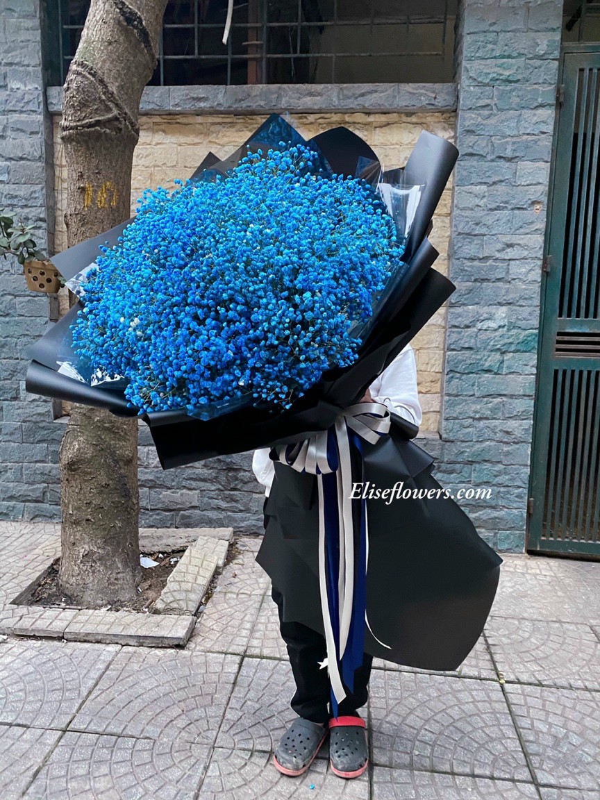 Bó hoa baby xanh. Bó hoa chúc mừng sinh nhật chồng yêu. Điện hoa sinh nhật đẹp ở Hà Nội