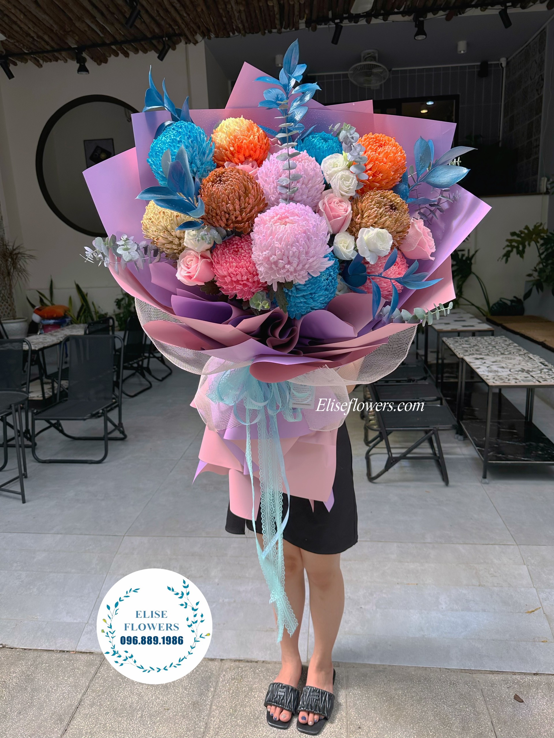 Bó hoa cúc mẫu đơn đại đoá tặng sinh nhật. Đặt bó hoa sinh nhật đẹp tại tiệm hoa Eliseflowers