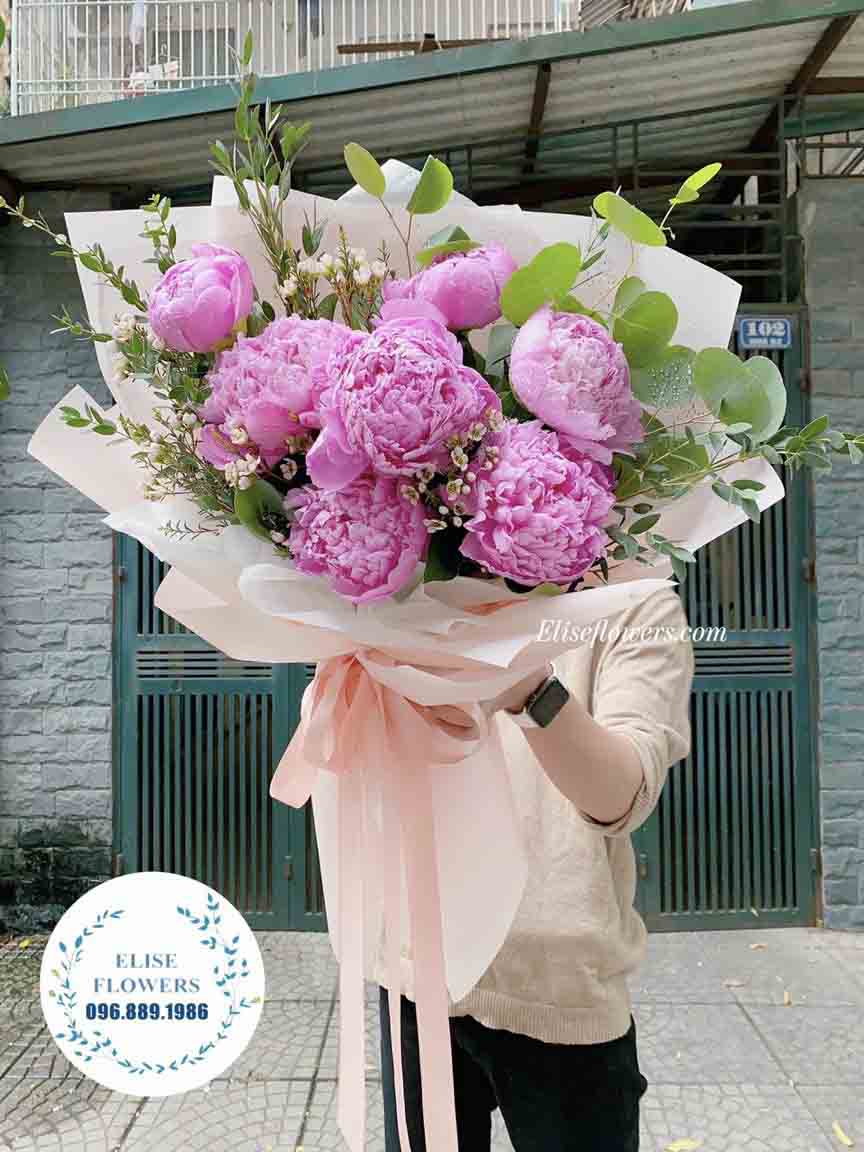 BÓ HOA ĐẸP Ở HÀ NỘI | Bó hoa mẫu đơn màu tím hồng đẹp | Hoa tươi Hà Nội | Bó hoa đẹp tại Cầu Giấy - Hà Nội