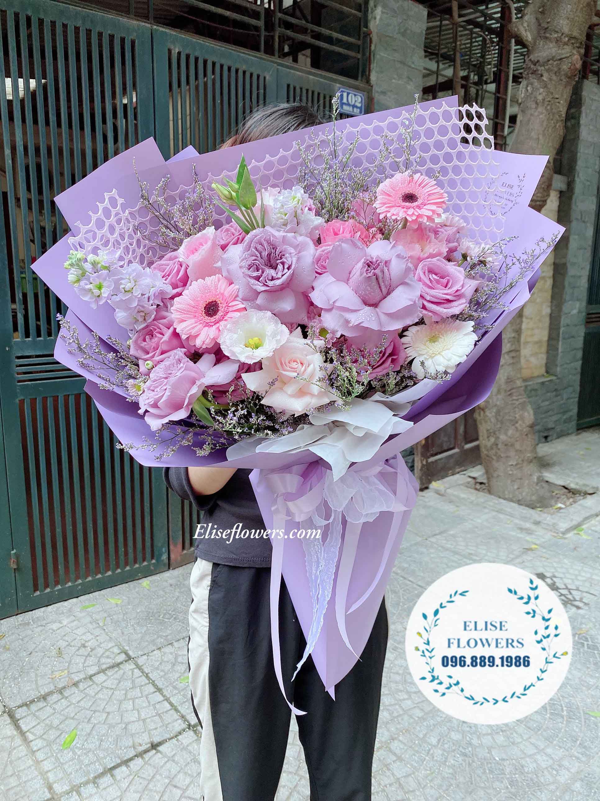 bó hoa hồng tím tặng sinh nhật mẹ | Bó hoa sinh nhật màu tím đẹp tặng mẹ | Shop hoa tươi uy tín ở Hà Nội | Điện hoa sinh nhật Hà Nội | Eliseflowers