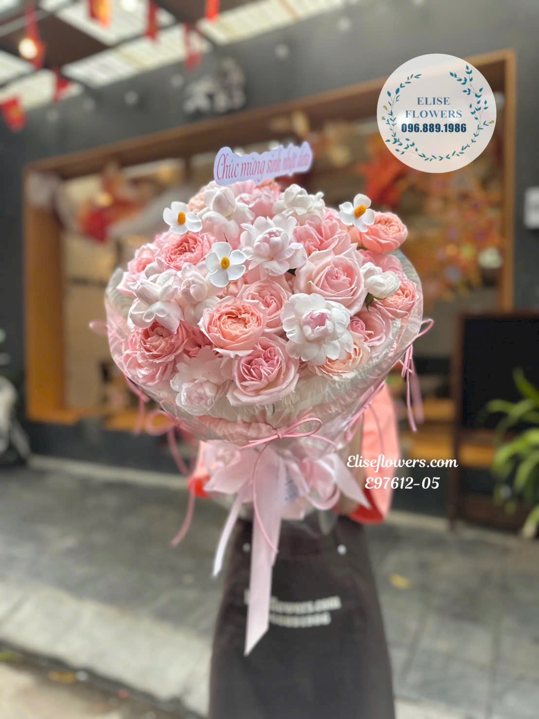 Hoa sinh nhật. Bó hoa tone hồng nhẹ nhàng đẹp. Điện hoa Hà Nội Eliseflowers