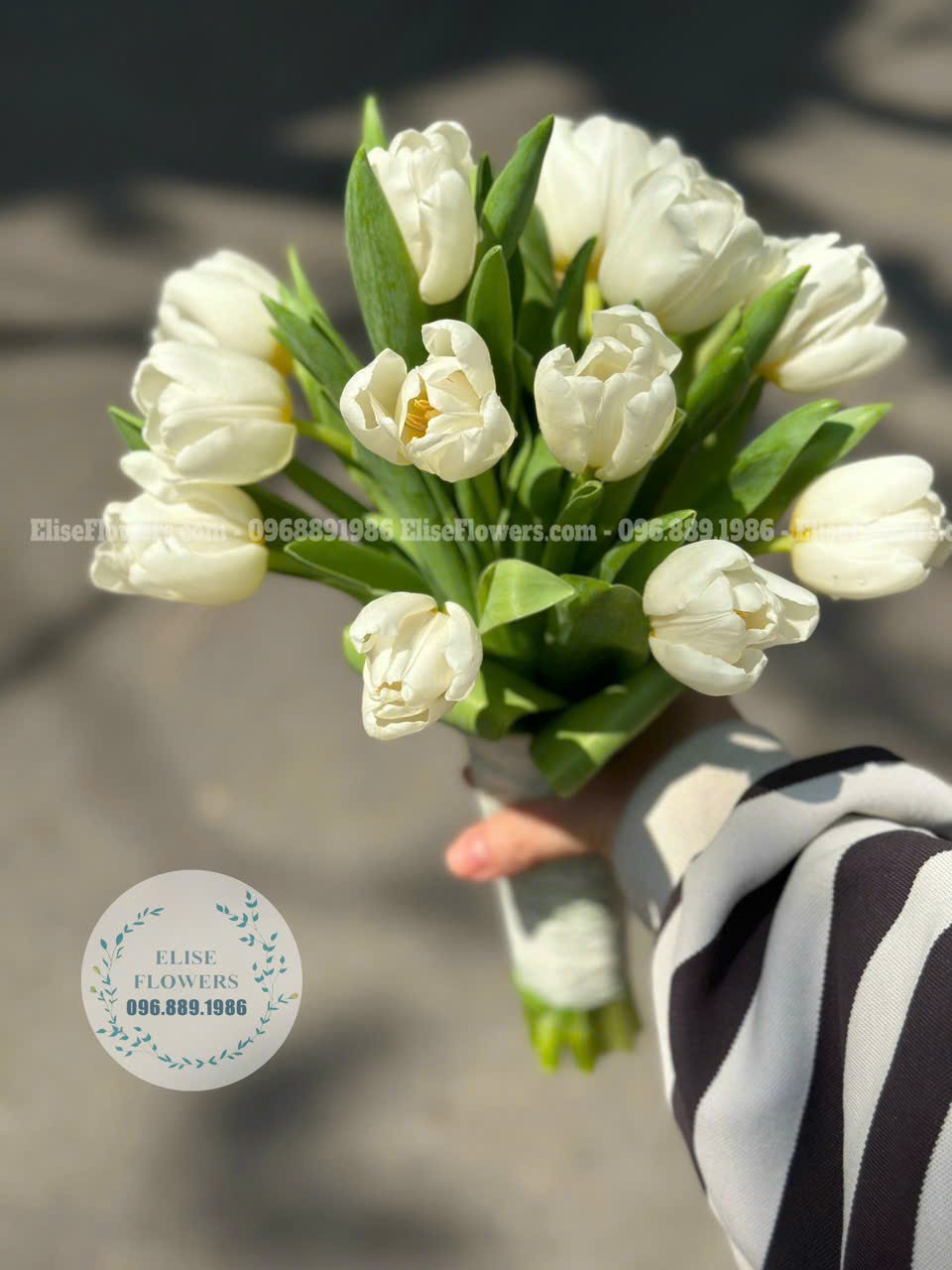 Bó hoa cưới màu trắng tinh khôi | Bó hoa Tulip trắng cầm tay cô dâu đẹp tại Ba Đình - Hà Nội