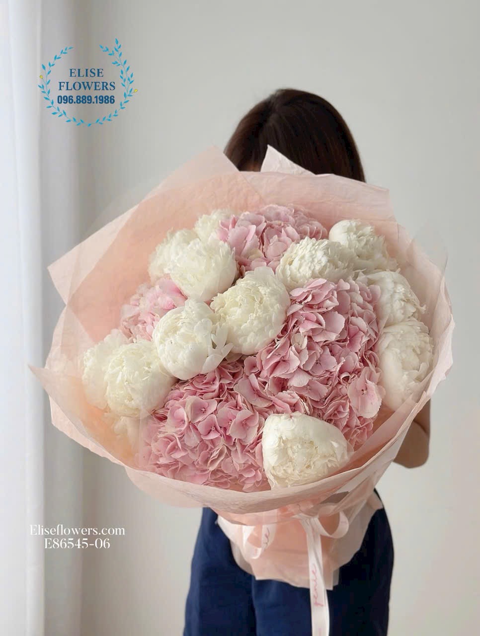 Bó mẫu đơn mix cẩm tú cầu hồng nhập khẩu. Hoa tặng mẹ . Eliseflowers