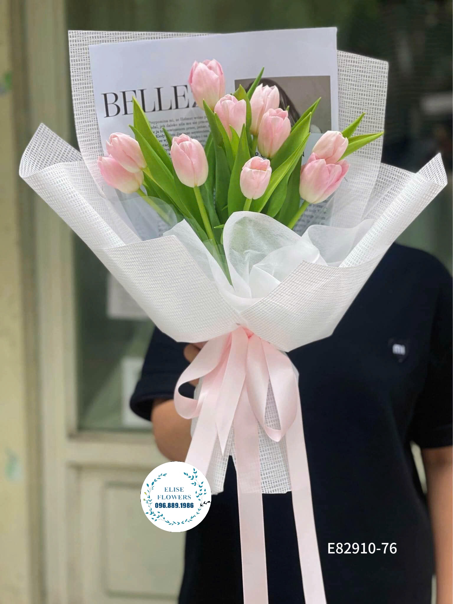 Bó Tulip hồng 10 bông tinh tế tặng người yêu, vợ. Hoa tulip nhập khẩu cao cấp. Eliseflowers