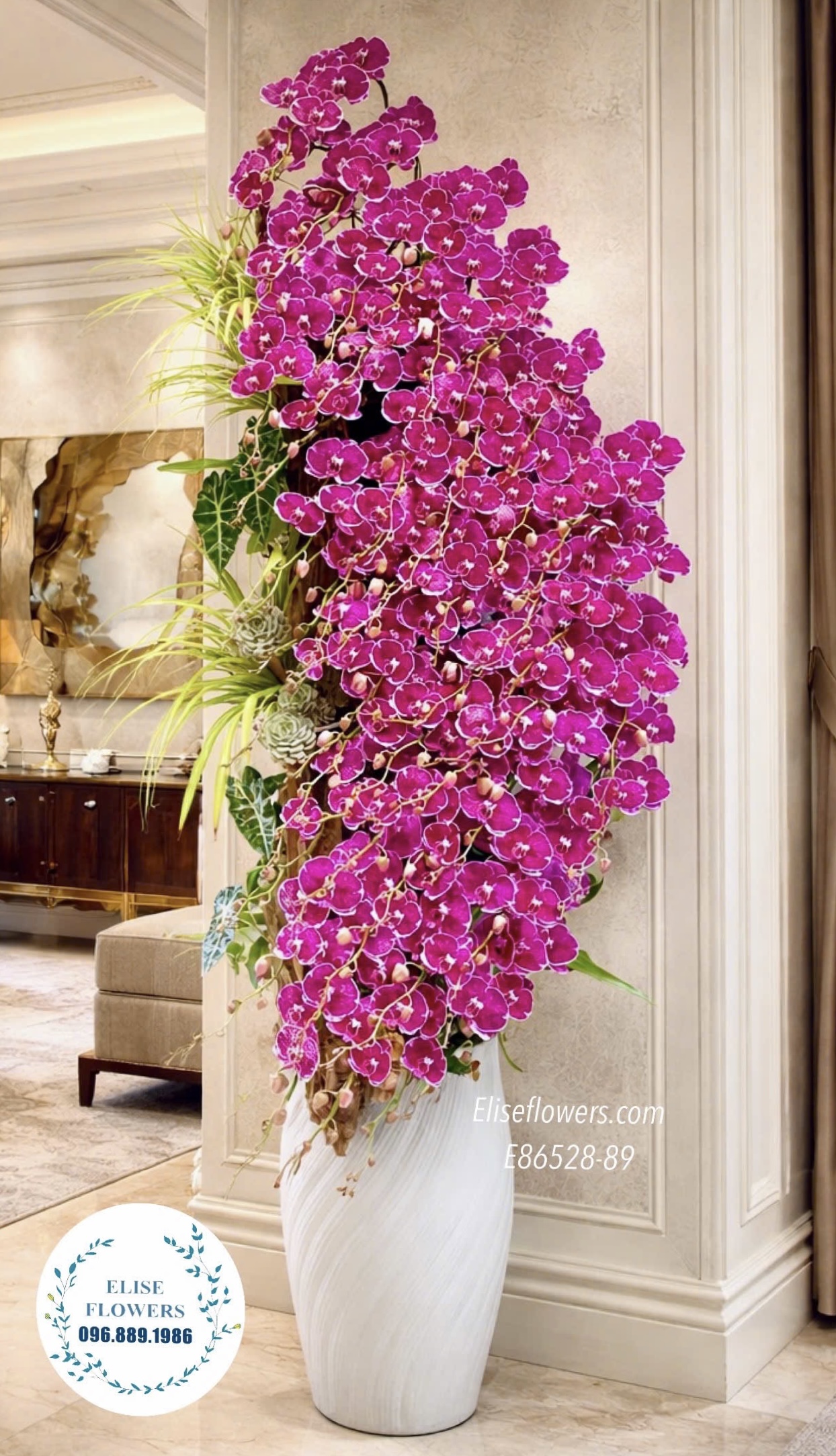 Chậu lan hồ điệp tím thiết kế thác nước cao cấp. Qùa tặng sếp, đối tác sang trọng. Điện hoa Hà Nội