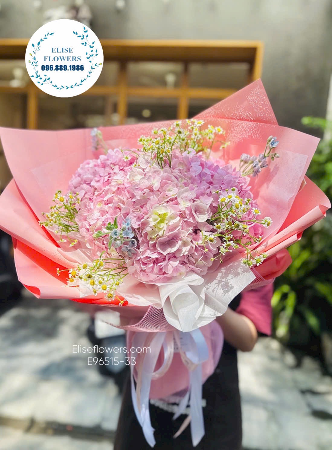 Quà cho mẹ ý nghĩa. Bó Cẩm Tú Cầu hồng nhập khẩu. Eliseflowers