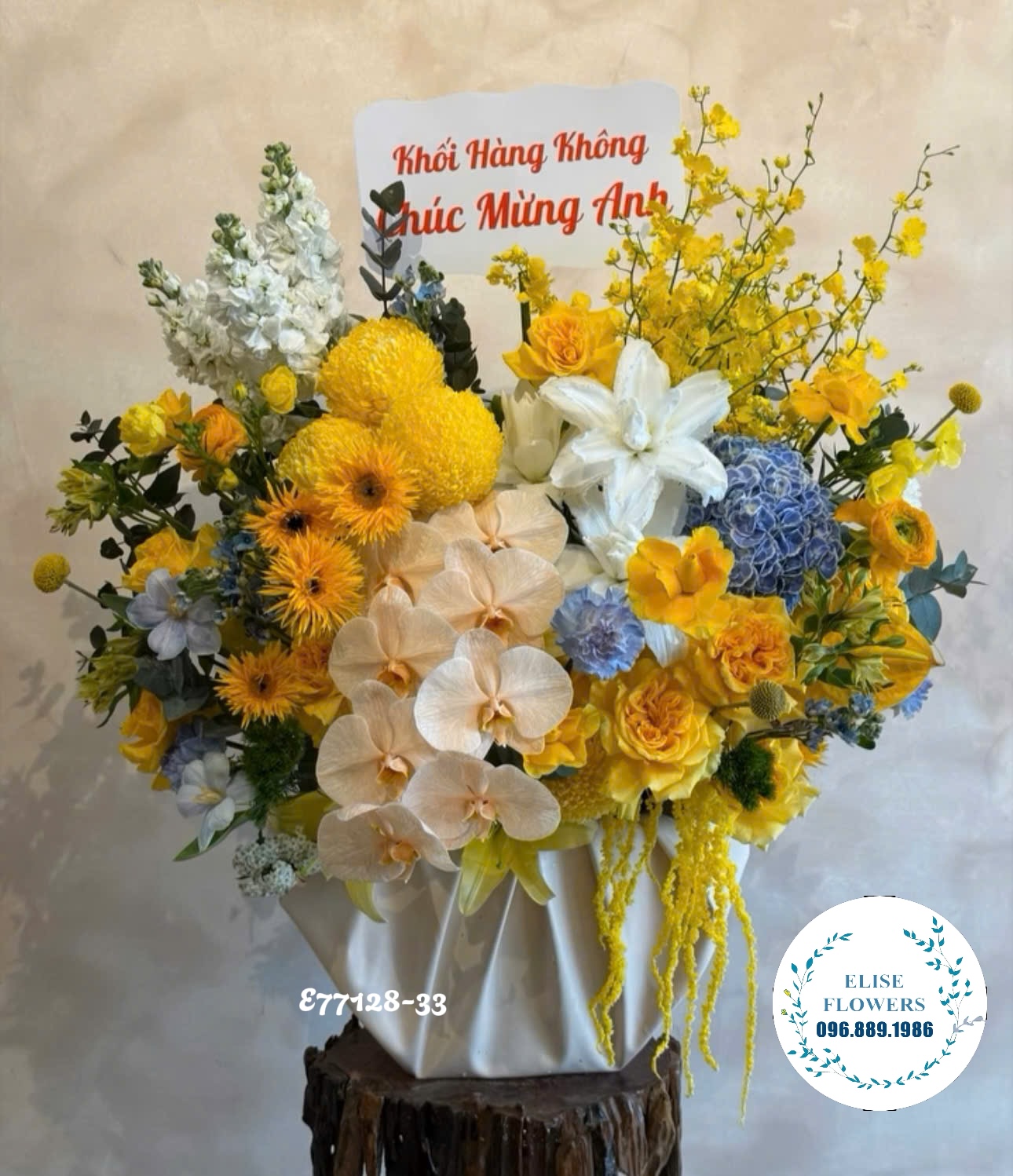 Hoa chúc mừng sếp. Lẵng hoa màu vàng thịnh vượng, tài lộc. Hoa tươi Hà Nội. Điện hoa Eliseflowers