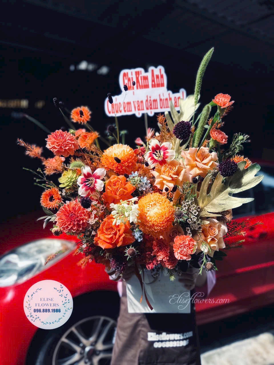 Lẵng hoa khai trương tone cam. Điện hoa khai trương Hà Nội