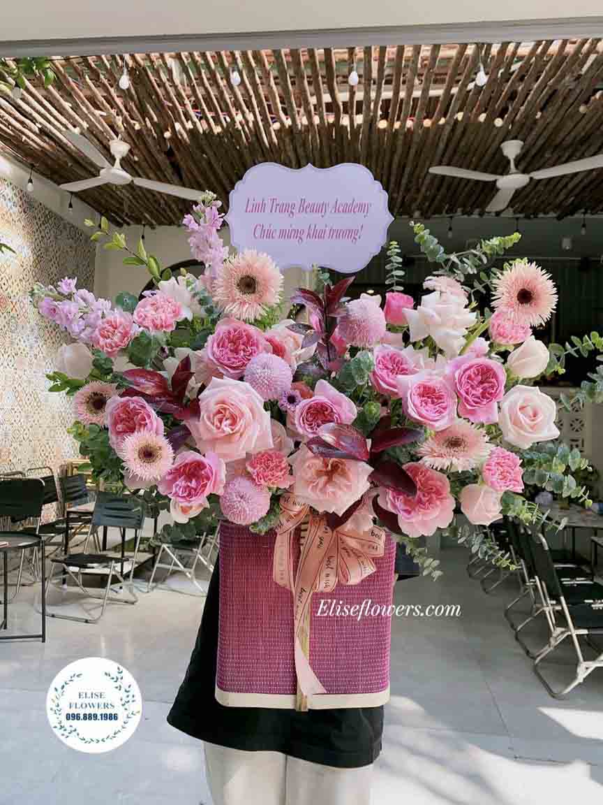 Giỏ hoa khai trương spa mà hồng nữ tính đẹp tinh tế ở Cầu Giấy Hà Nội - Eliseflowers.com