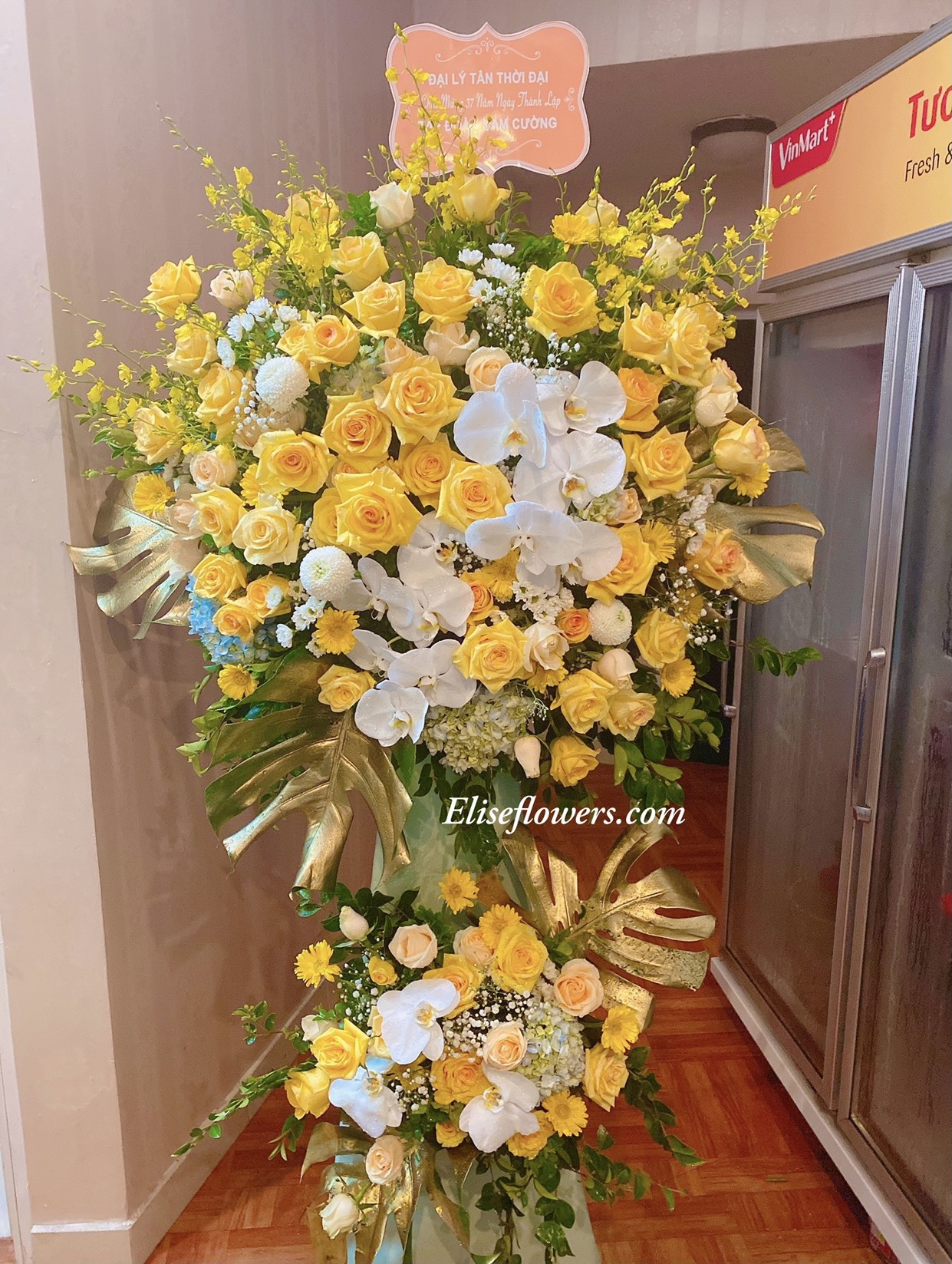 Hoa khai trương đẹp quân Cầu Giấy - Kệ hoa khai trương 2 tầng quận Cầu Giấy